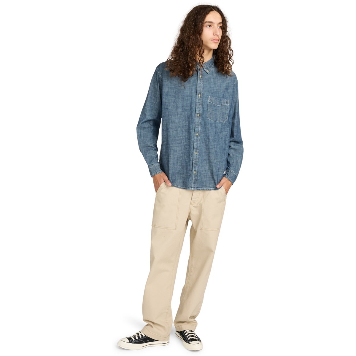 Chemise manches longues BUTTON DOWN REGULAR CHAMBRAY bleu chambray blue, ELEMENT