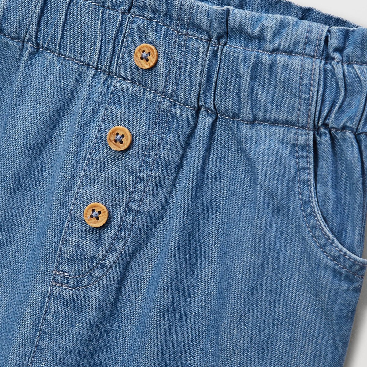 Pantalon taille élastique en chambray en coton BIO GOTS light blue stone, BOUT'CHOU