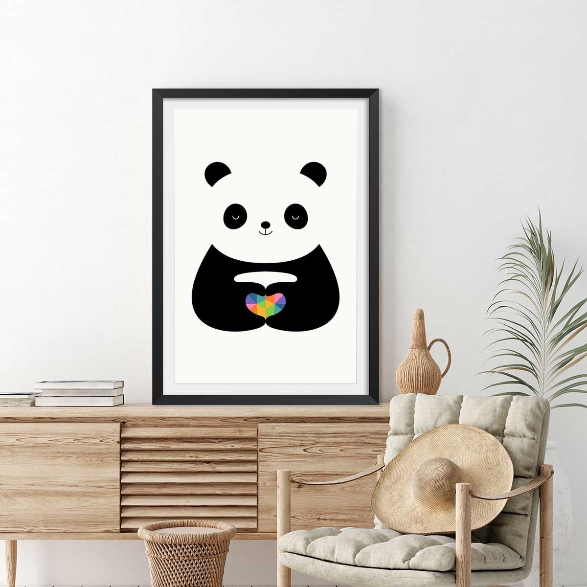 Affiche  love panda affiche + cadre en bois - noir, HEXOA