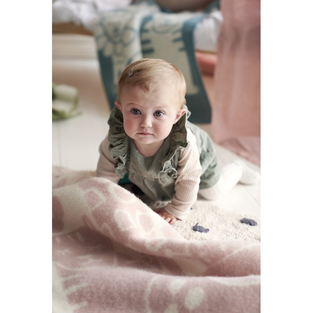 Plaid bébé laine agneau bio  Picnic rose, KLIPPAN