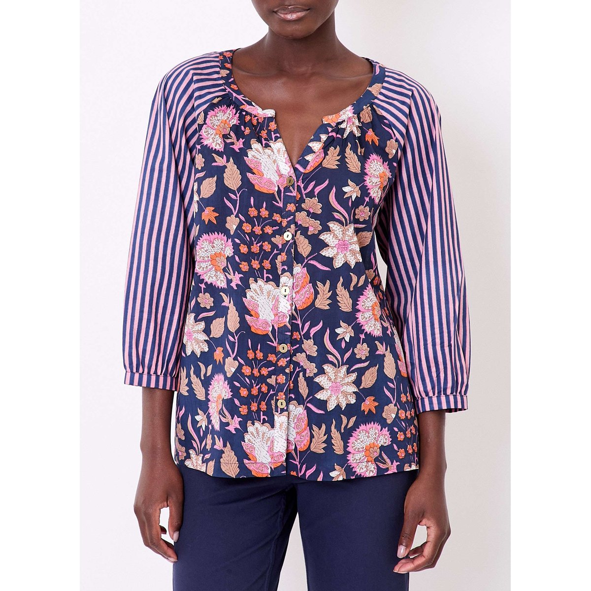 Blouse imprimée ample voile de coton bio OCCI bleu occi, LA FIANCÉE