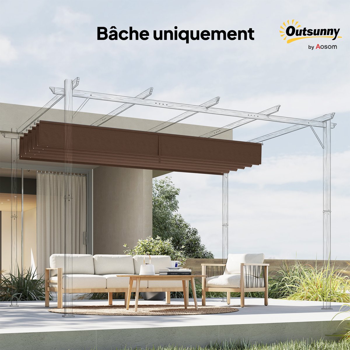 Toit de cabine de rechange Polyester Café marron, OUTSUNNY