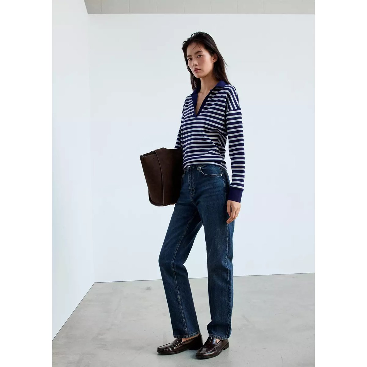 Pull-over rayures col polo bleu ciel, MANGO