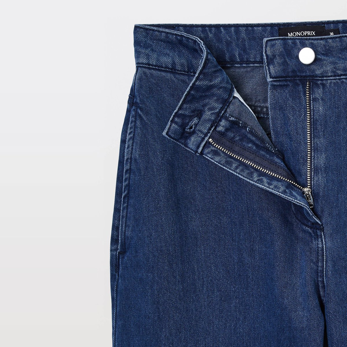 Jean barrel en coton, poches côtés bleu grise, MONOPRIX