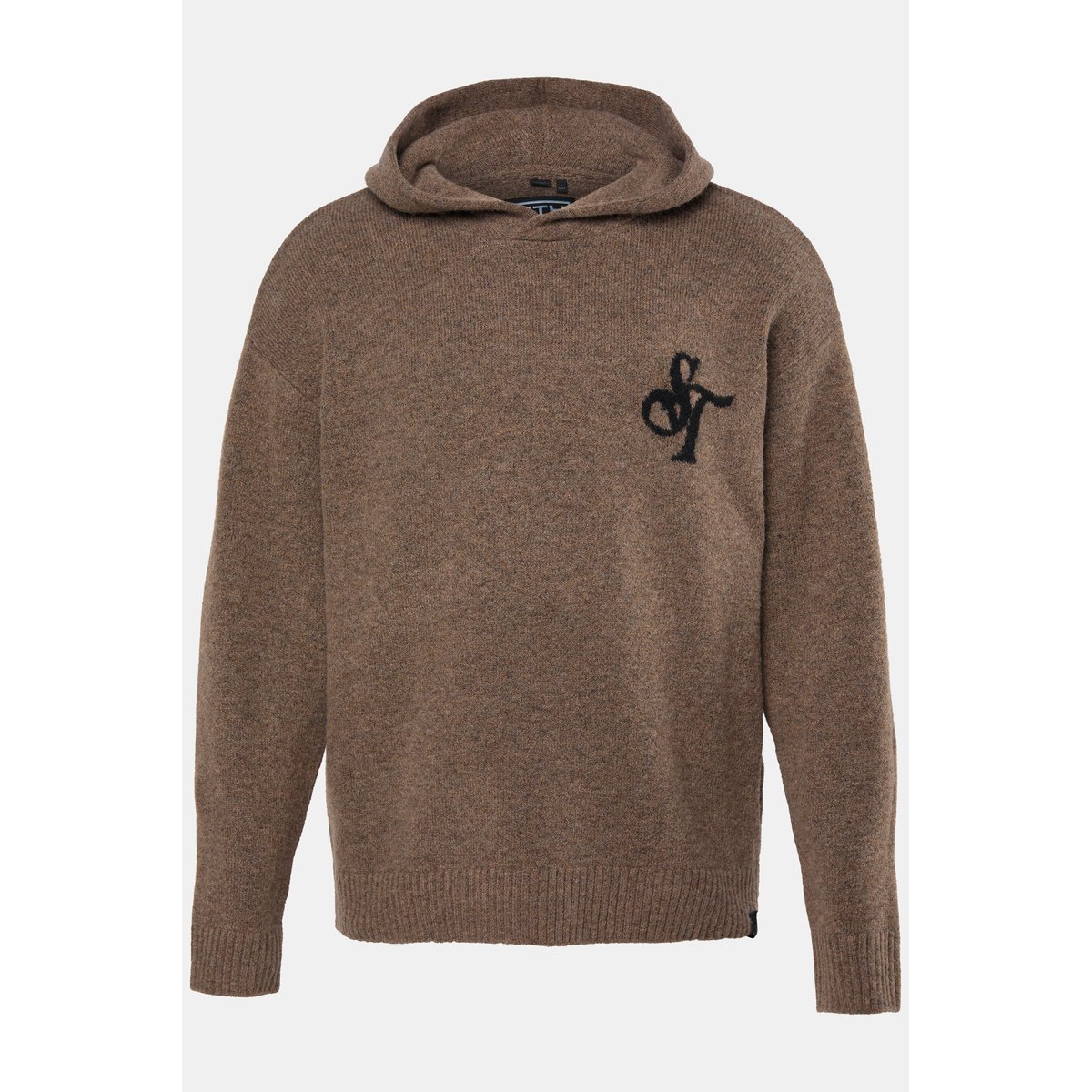 Sweat-shirt à capuche en maille marron cacao, STHUGE