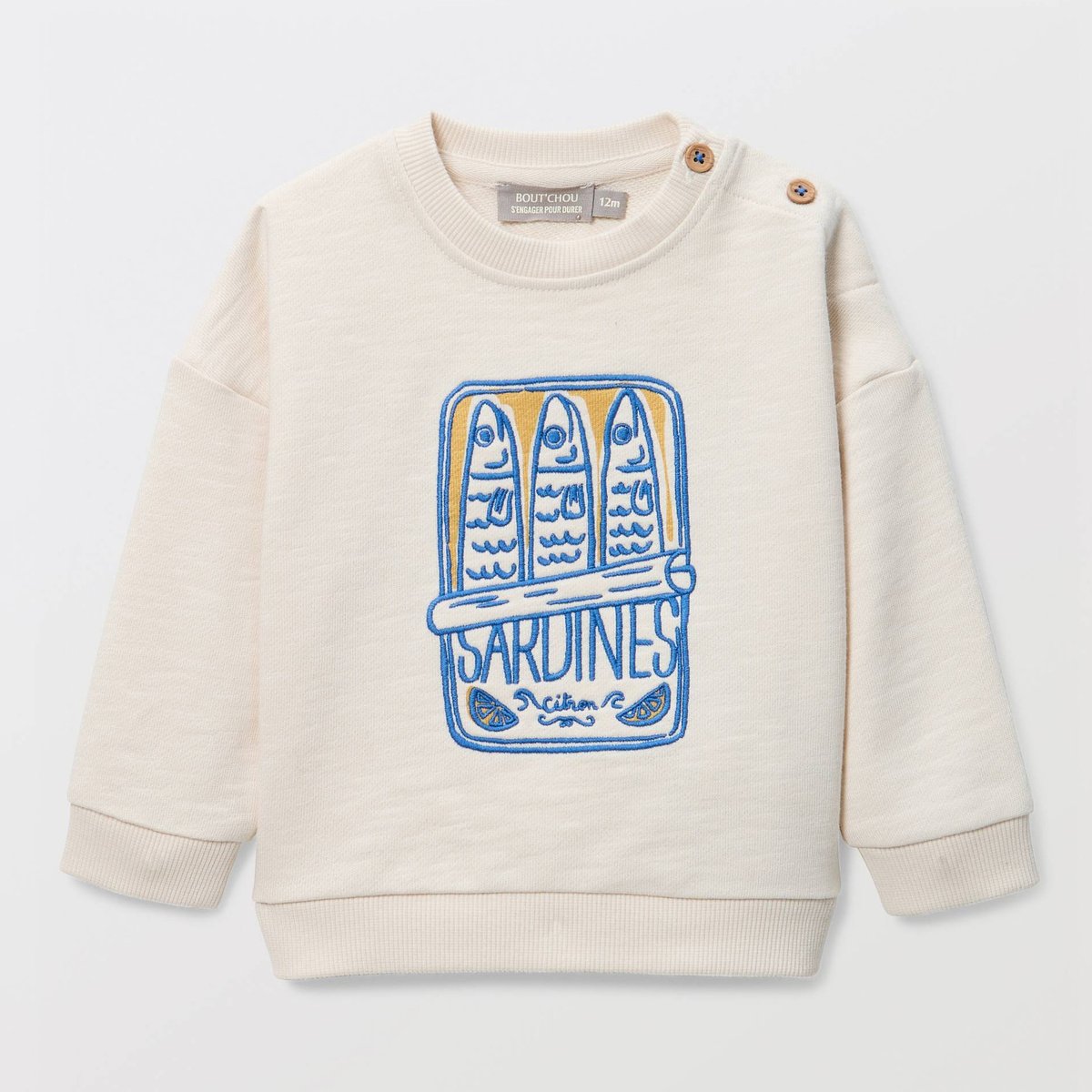 Sweat brodé en coton BIO GOTS naturel, BOUT'CHOU