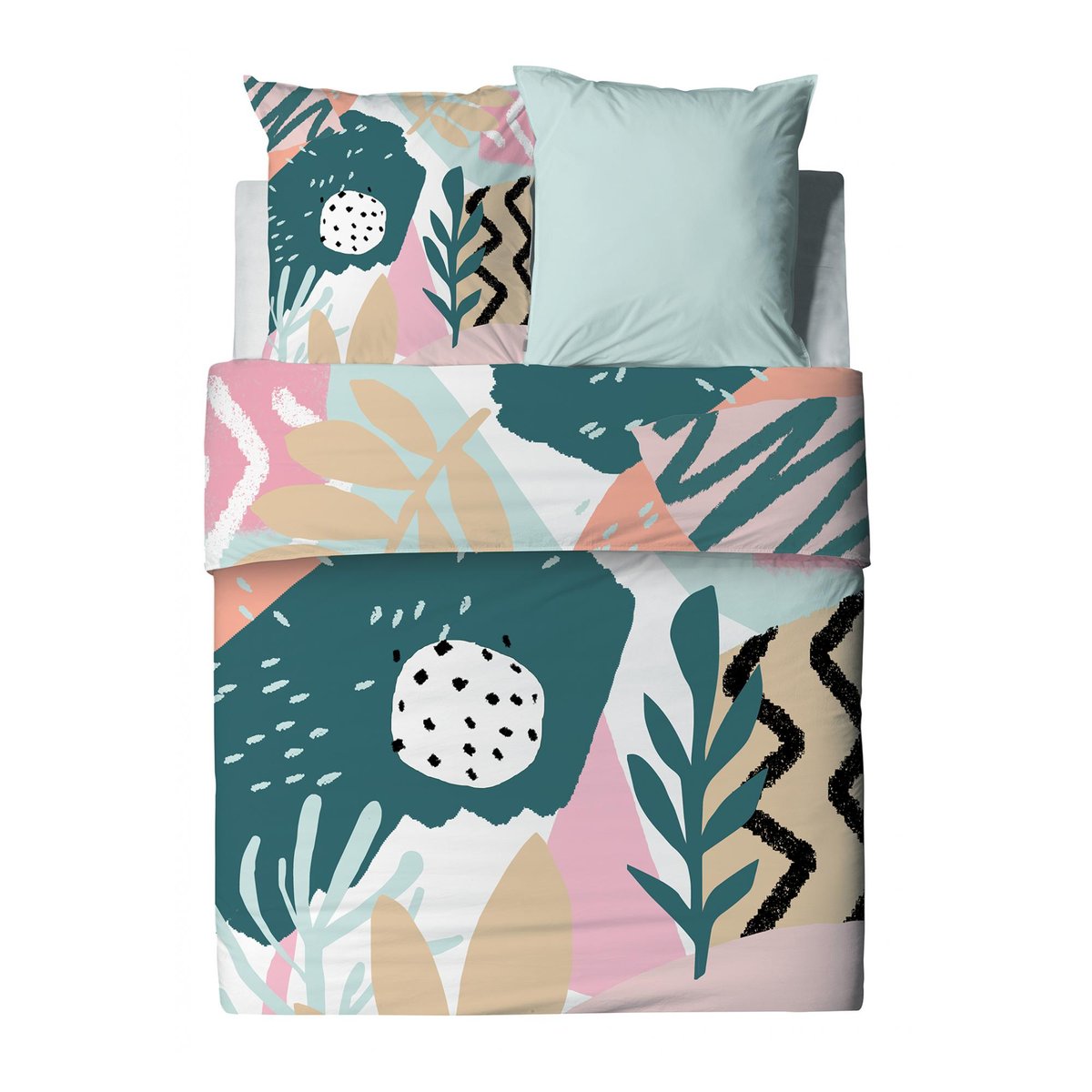 Parure housse de couette en coton imprimée, Emilia bleu, C DESIGN HOME TEXTILE