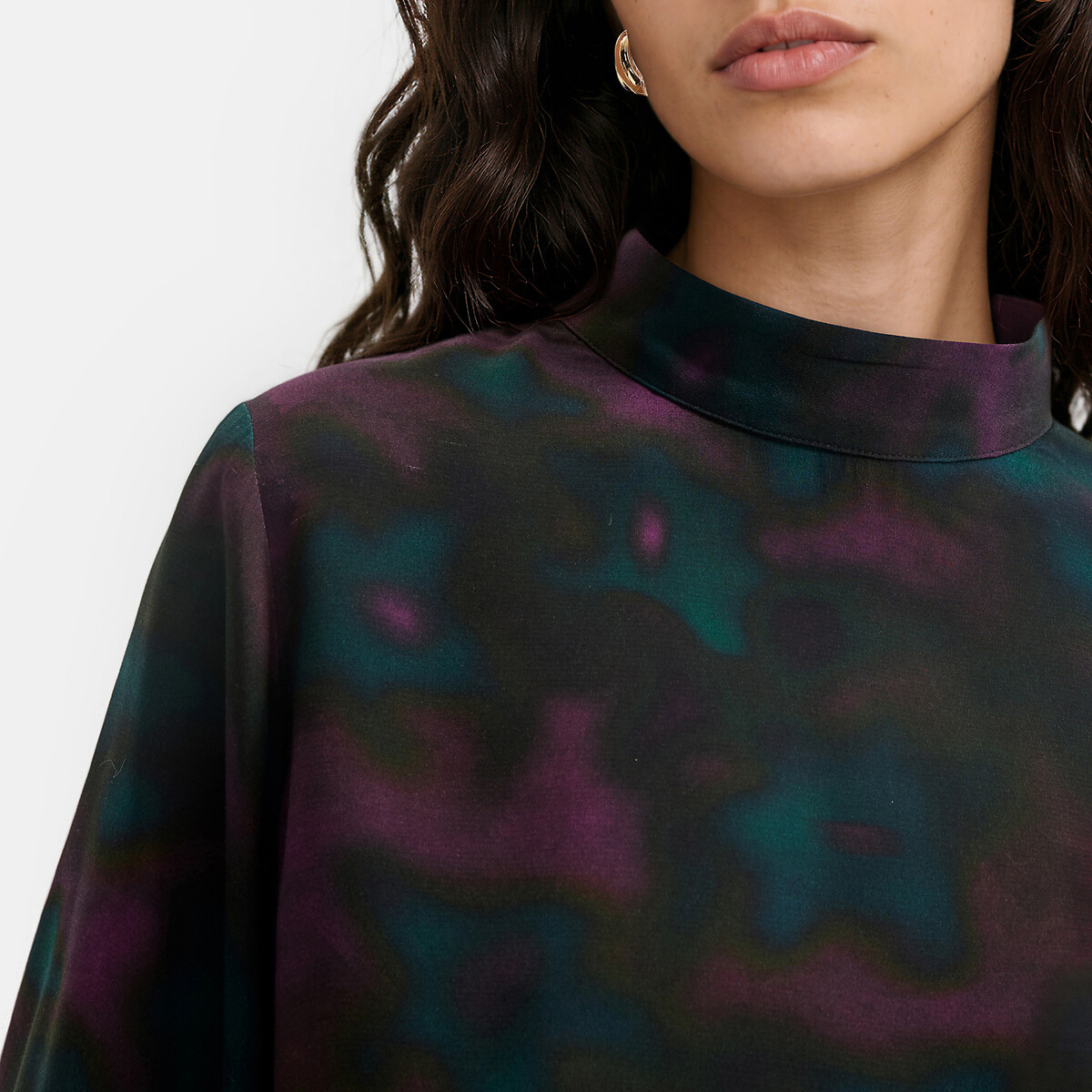 Blouse col montant, imprimé tie and dye, manches longues imprimé tie and dye, LA REDOUTE COLLECTIONS