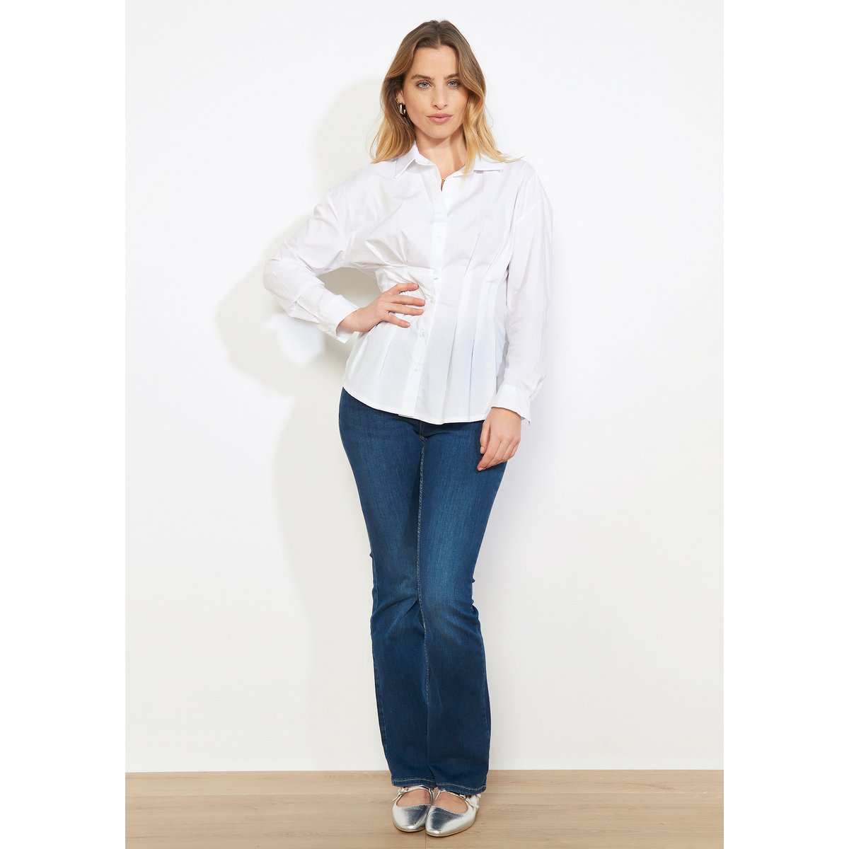 Chemise cintrée plissée blanc, LOLALIZA