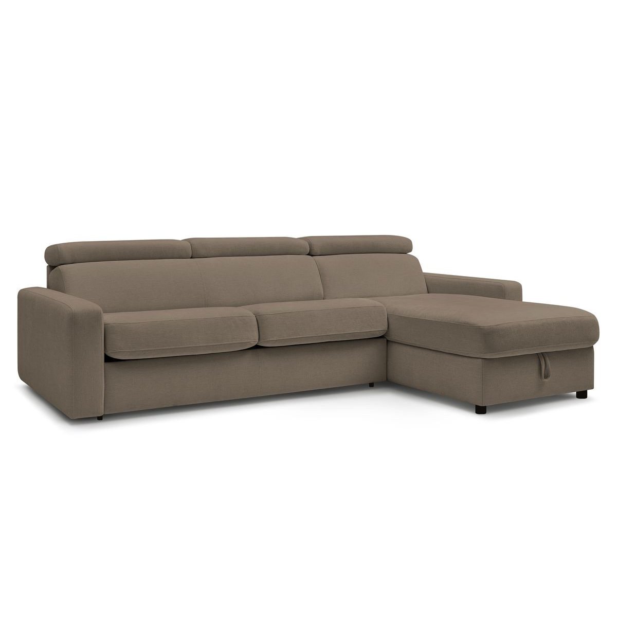 Canapé d'angle convertible 3 places en tissu couchage 140x190 cm, MONACO marron, BOBOCHIC