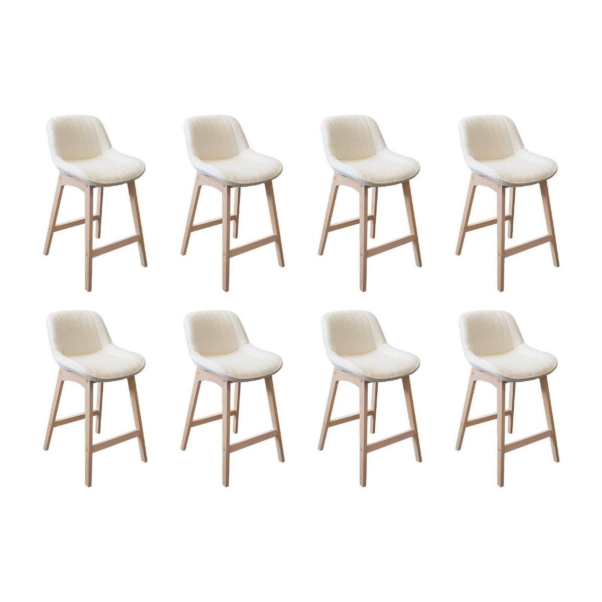 Lot de chaises d'îlot et bar en chêne et assise tissu bouclette 65cm MILK | Lot de 8 crème, MOB IN
