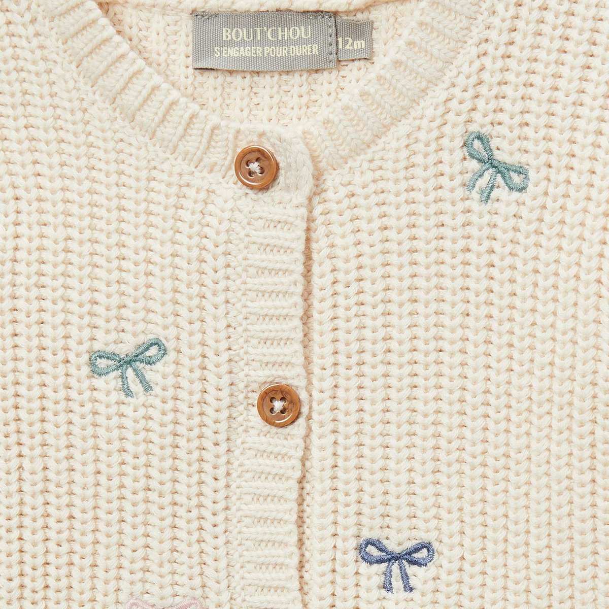 Cardigan tricot brodé en coton naturel, BOUT'CHOU
