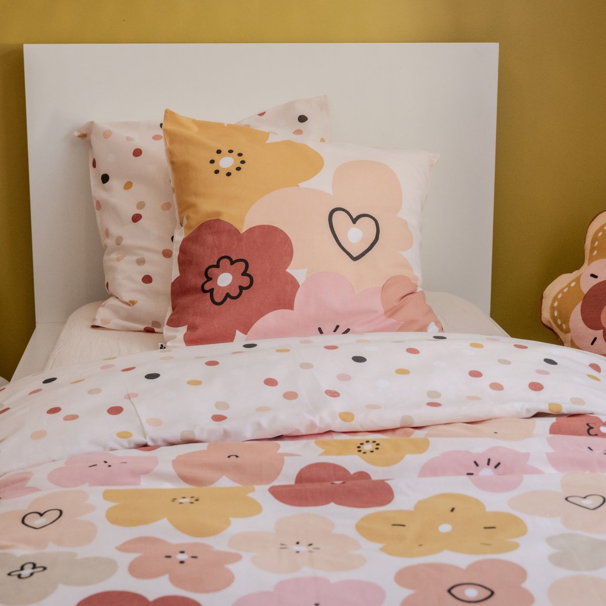 Parure de lit enfant coton à fleurs rose, TERRE DE NUIT