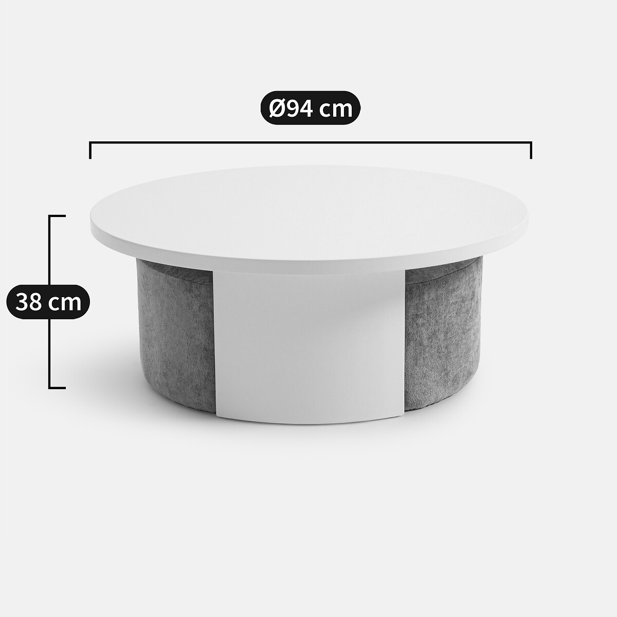 Table basse ronde en placage chêne, et ses 2 poufs, JEN coloris chêne, LA REDOUTE INTERIEURS