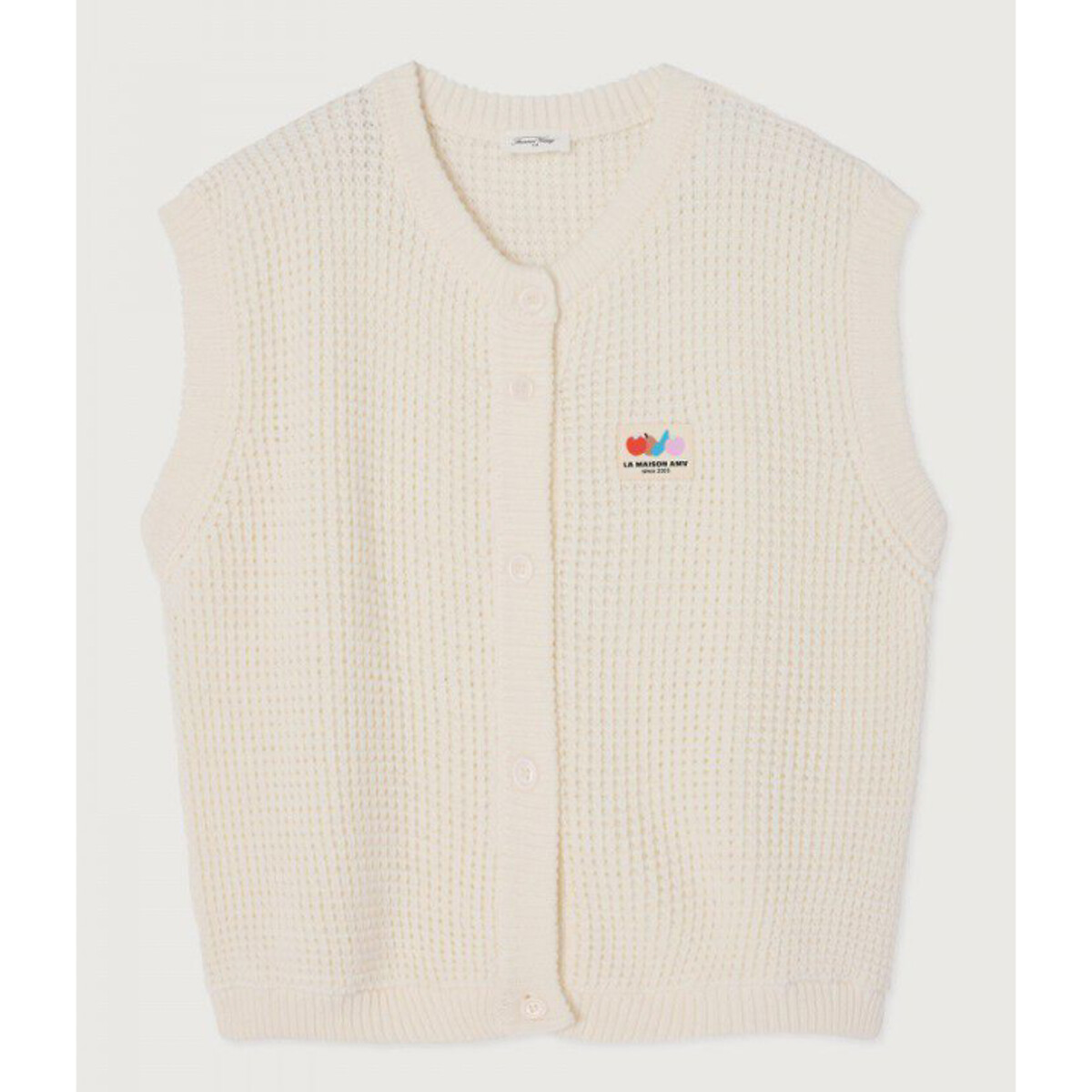 Chaleco de punto amplia con cuello redondo, sin mangas, CRASHWAY nácar, AMERICAN VINTAGE