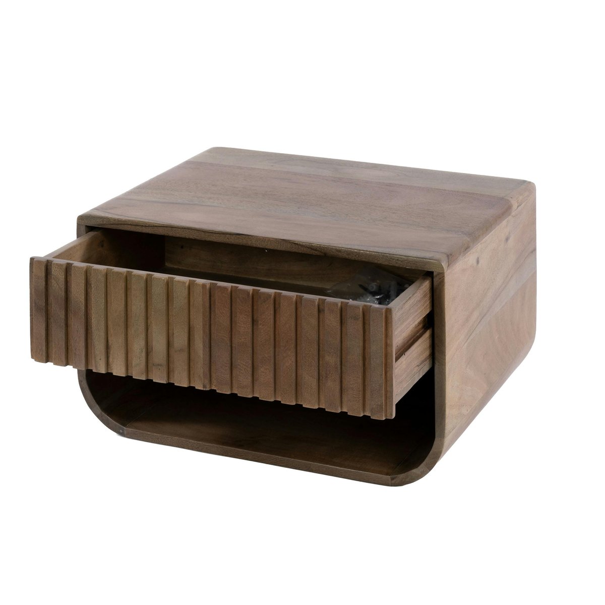 Table de nuit murale bois brun rainuré 1 tiroir NAKO marron, PIER IMPORT