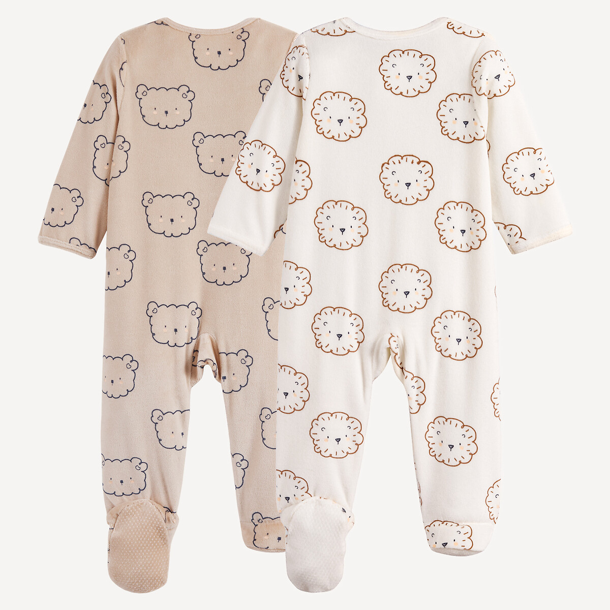 Set van 2 fluwelen pyjama's met berenmotief kastanje + ecru, LA REDOUTE COLLECTIONS