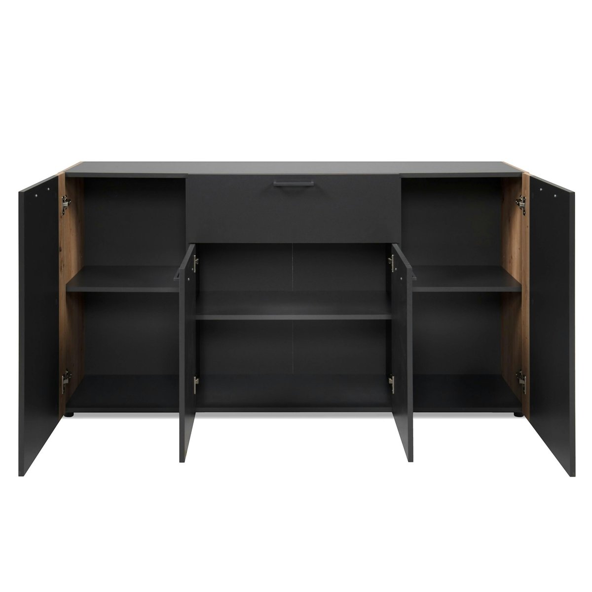 Buffet salle à manger gris foncé 4 portes 1 tiroir ALVA bois naturel, PIER IMPORT