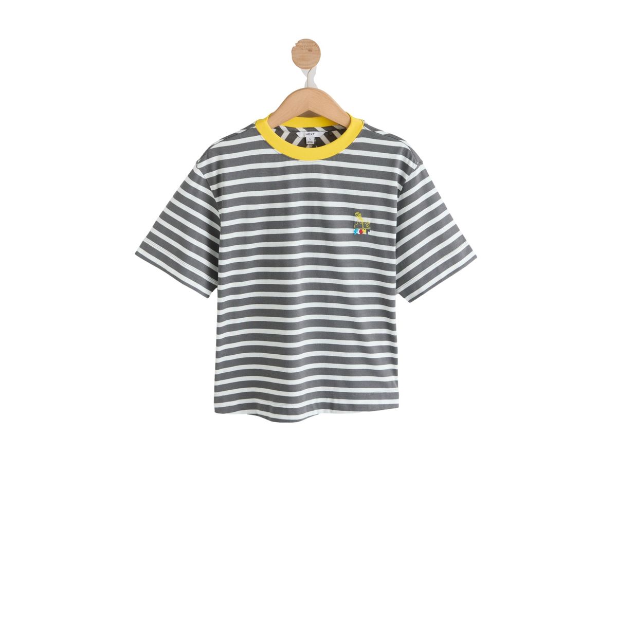 T-shirt ras du cou à manches courtes et motif rayure gris/blanc, NEXT