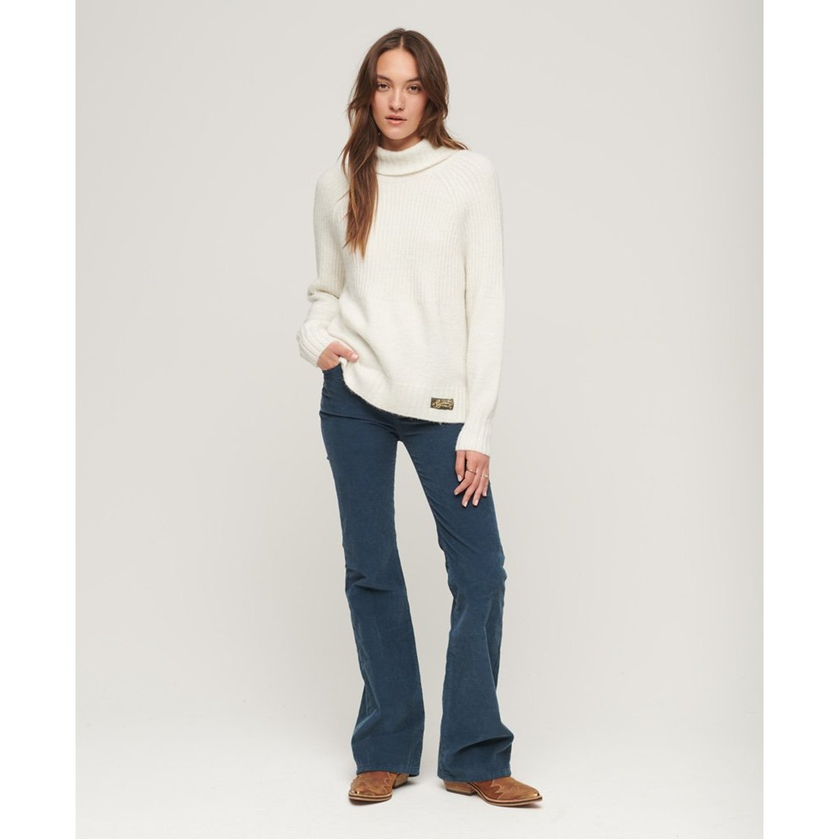 Pull en maille côtelée Essential écru, SUPERDRY