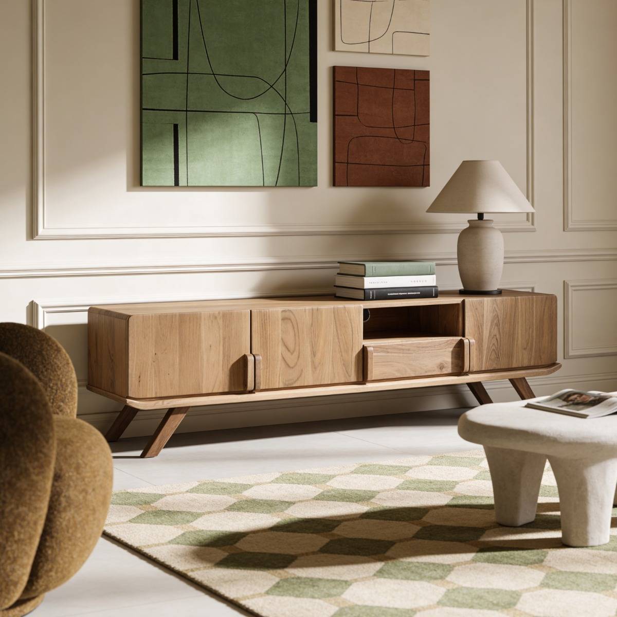 Meuble TV bois acacia NICOLAS bois clair, MADE IN MEUBLES 