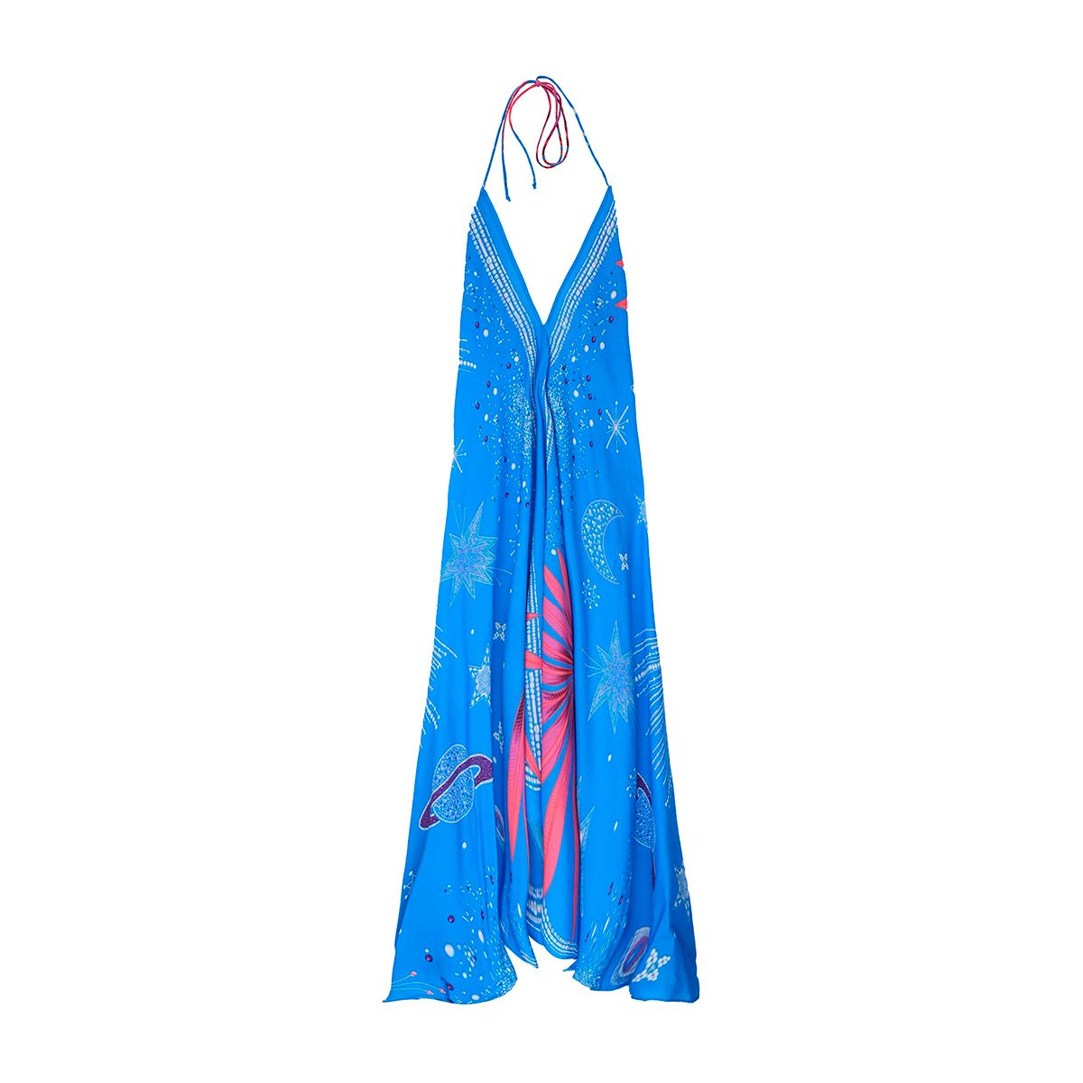 Robe de plage dos nu longue imprimé VOILA COMETE bleu, WILD