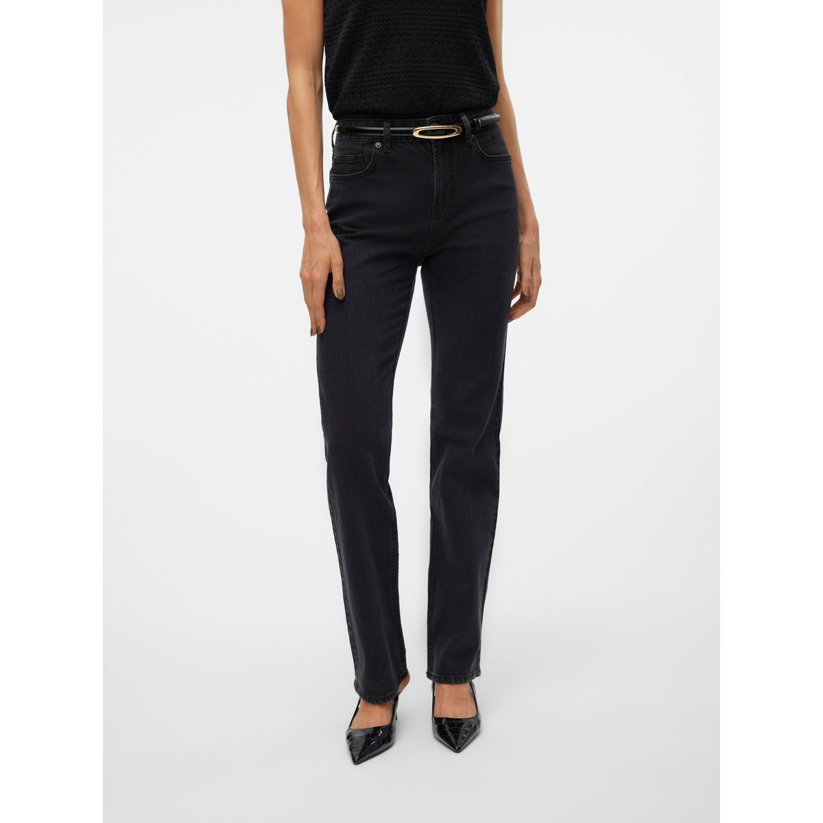 Jean Coupe Droite black denim 1, VERO MODA