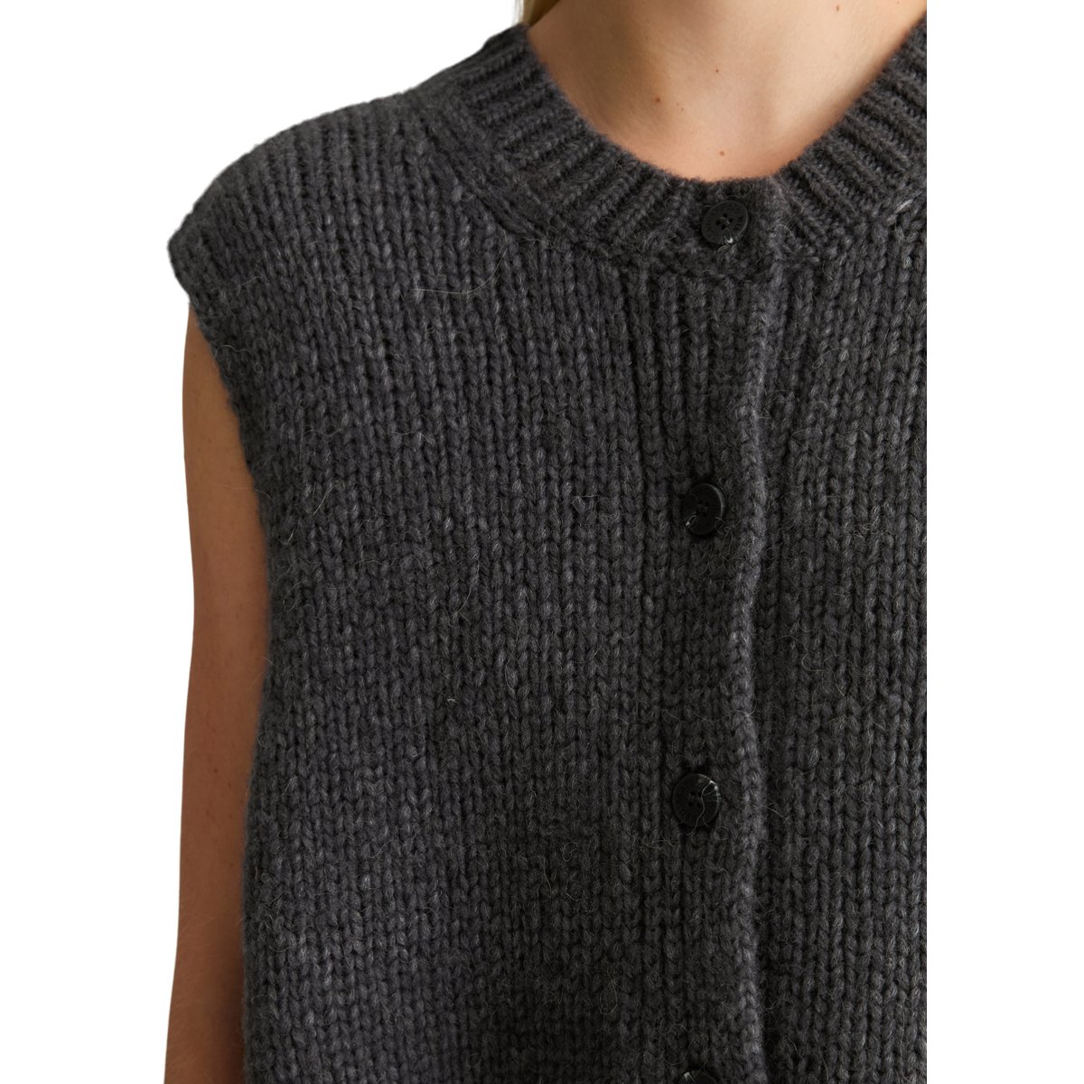Cardigan court sans manches en un mélange douillet de laine vierge et d'alpaga gris, MARC O’POLO DENIM