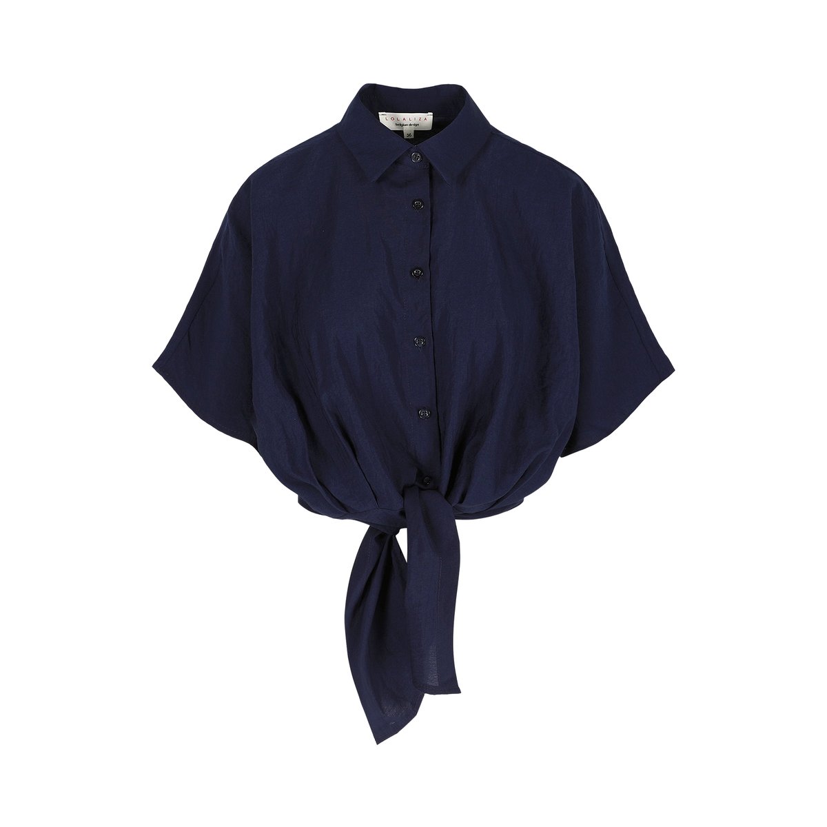 Chemise nouée manches courtes bleu marine, LOLALIZA