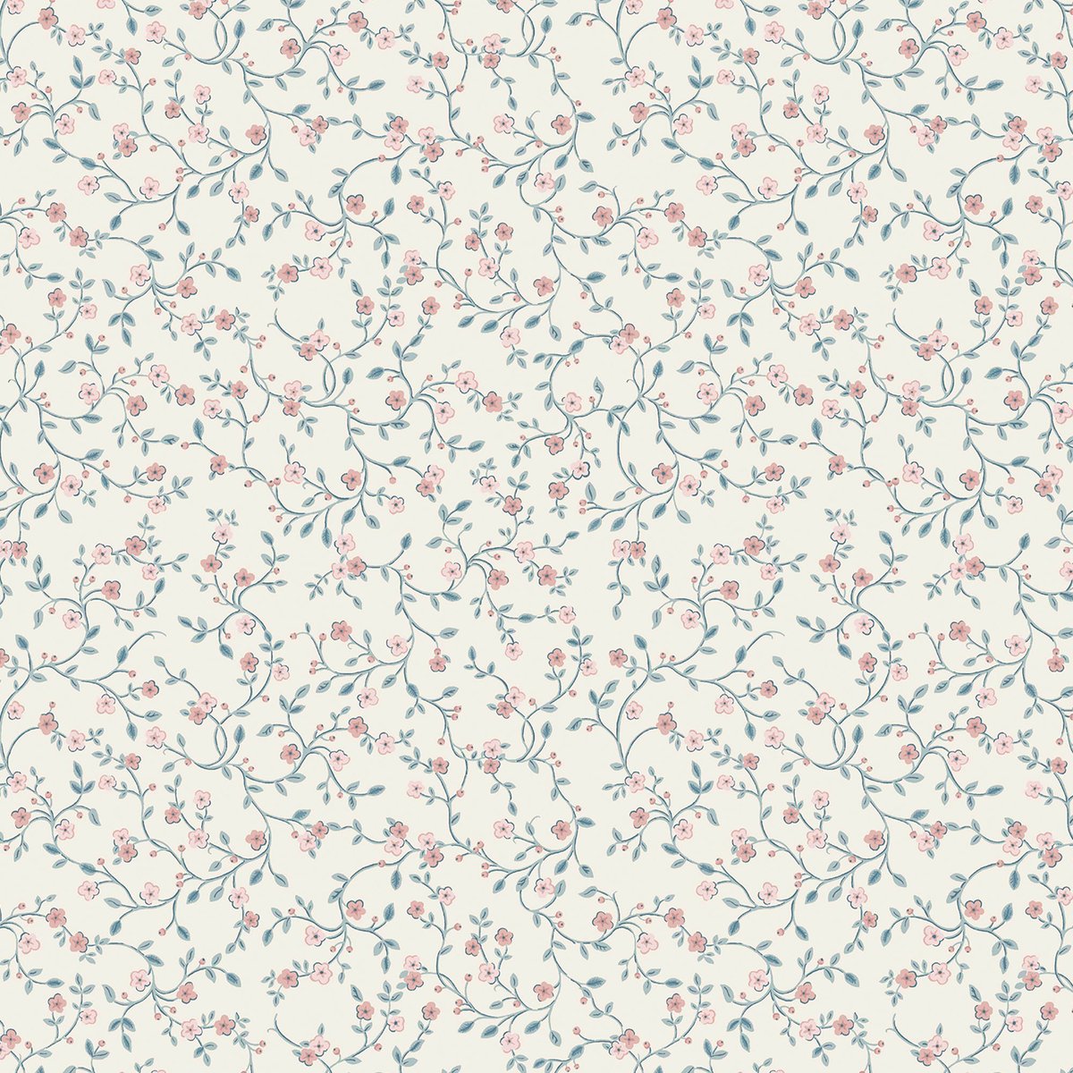 Papier peint guirlandes fleurs Blencow bleu, LAURA ASHLEY