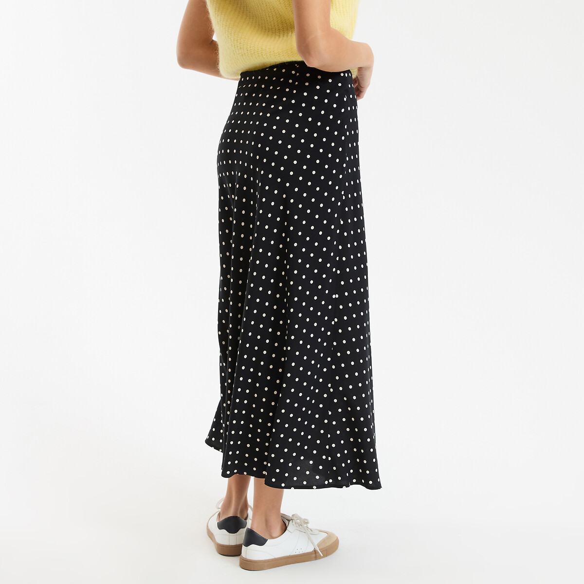 Gonna svasata, stampa a pois, lunga fantasia pois fondo nero, LA REDOUTE COLLECTIONS