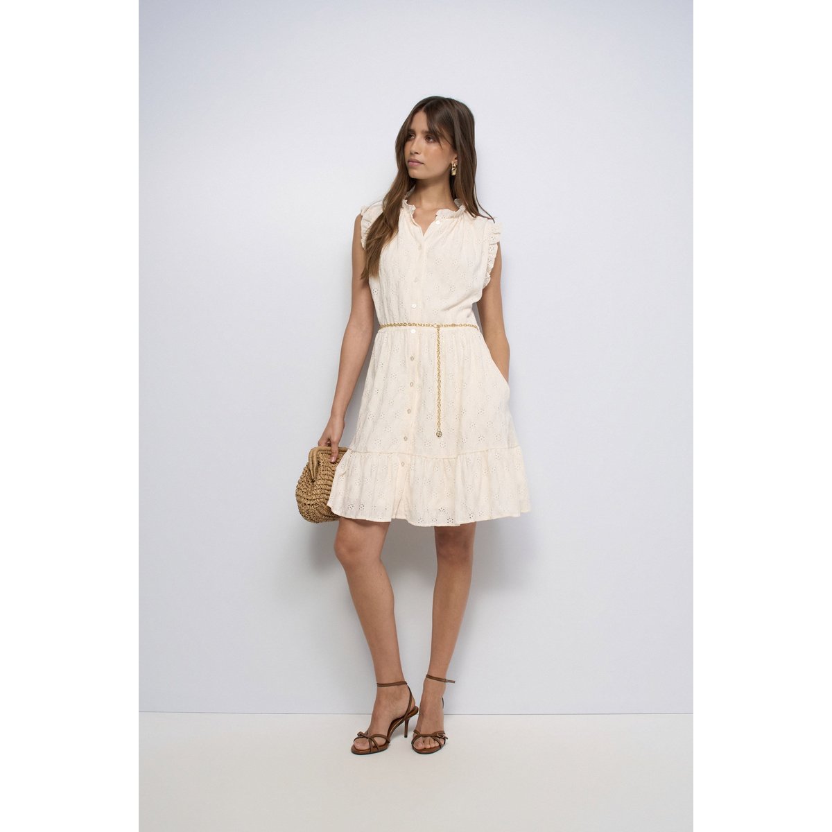 ROBE CHEMISE AVEC BRODERIES beige, SALSA JEANS