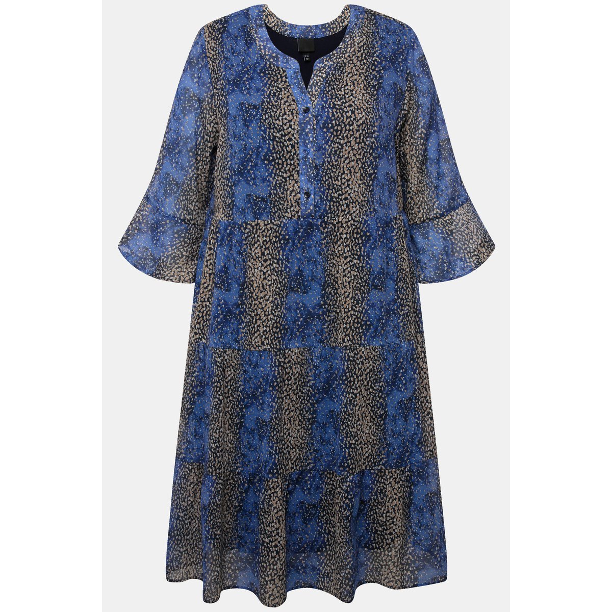 Robe midi à manches 3/4 volantées. marine, ULLA POPKEN