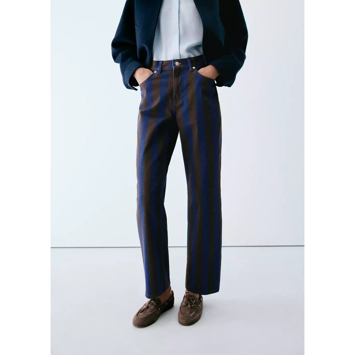 Jean à rayures regular waist bleu, MANGO
