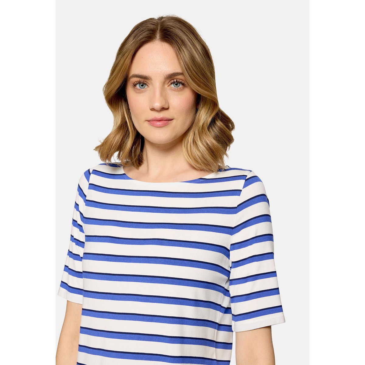 T-shirt à rainures à encolure bateau blanc/bleu, BETTY BARCLAY