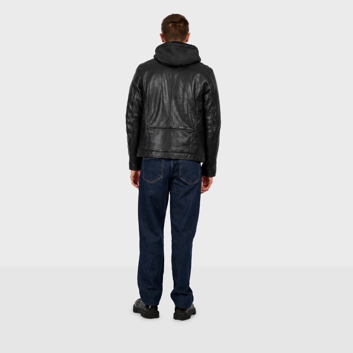 Veste en cuir à col mao DRINK noir, OAKWOOD