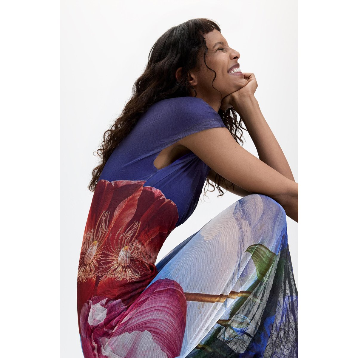 Robe à manches courtes imprimée bleu, DESIGUAL