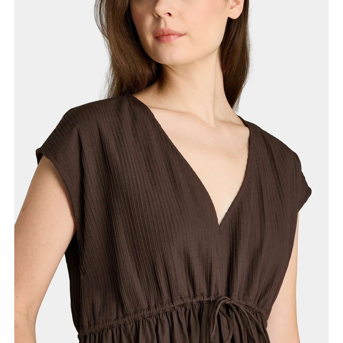 Robe déesse évasée mi-longue en coton marron chocolat, GALERIES LAFAYETTE