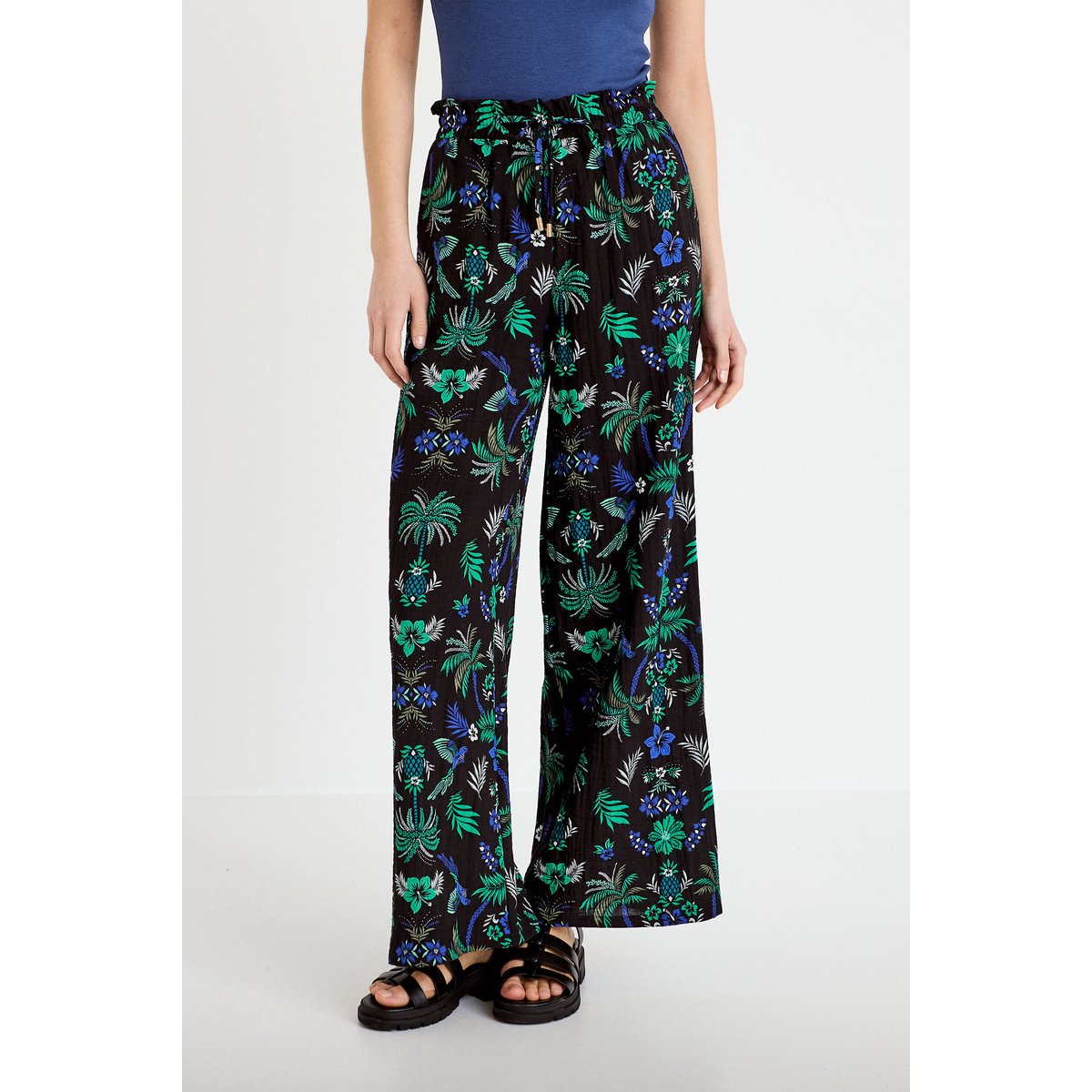 Pantalon large taille standard plissé noir, CACHE CACHE