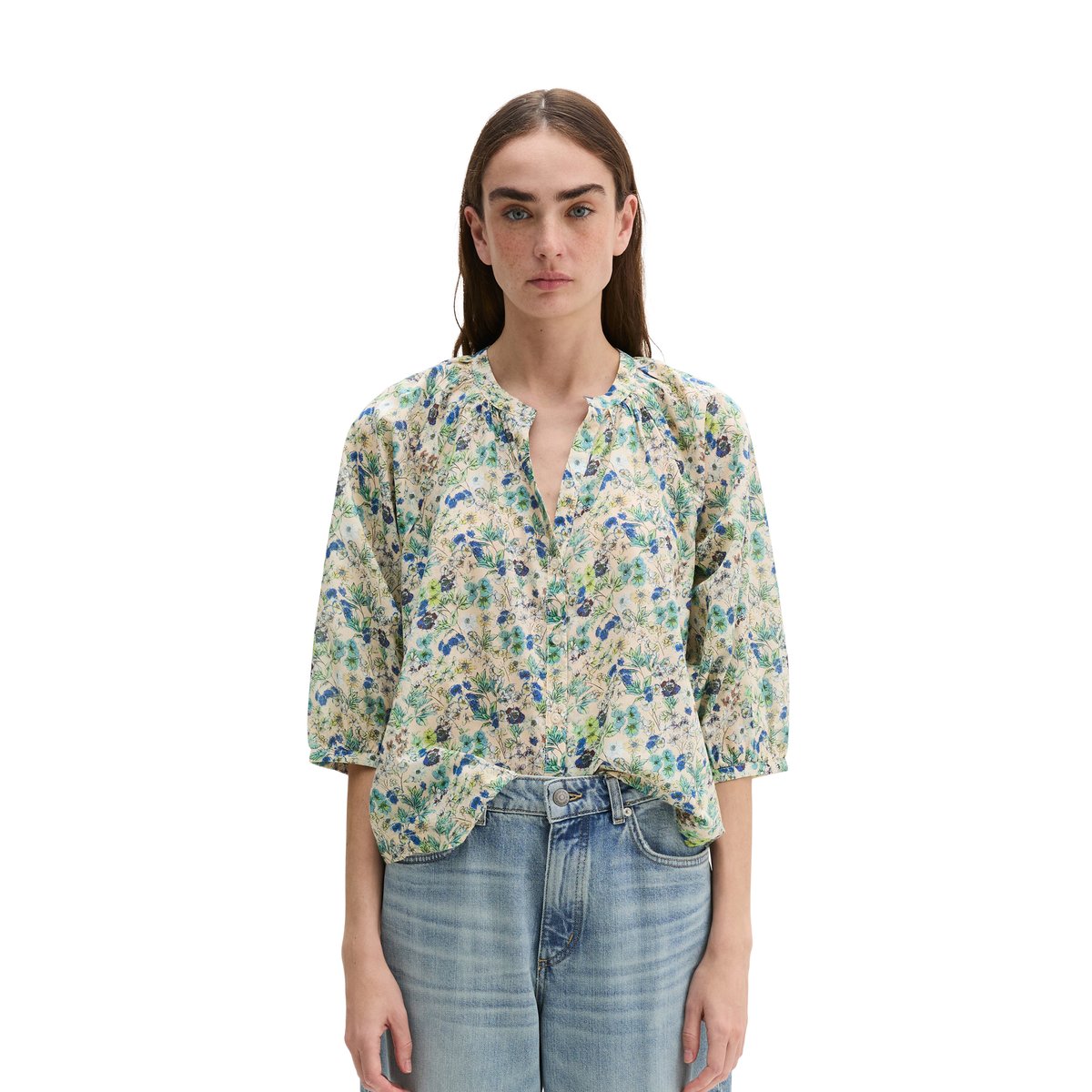 Blouse imprimée relaxed en voile de coton imprimé marron clair, MARC O'POLO