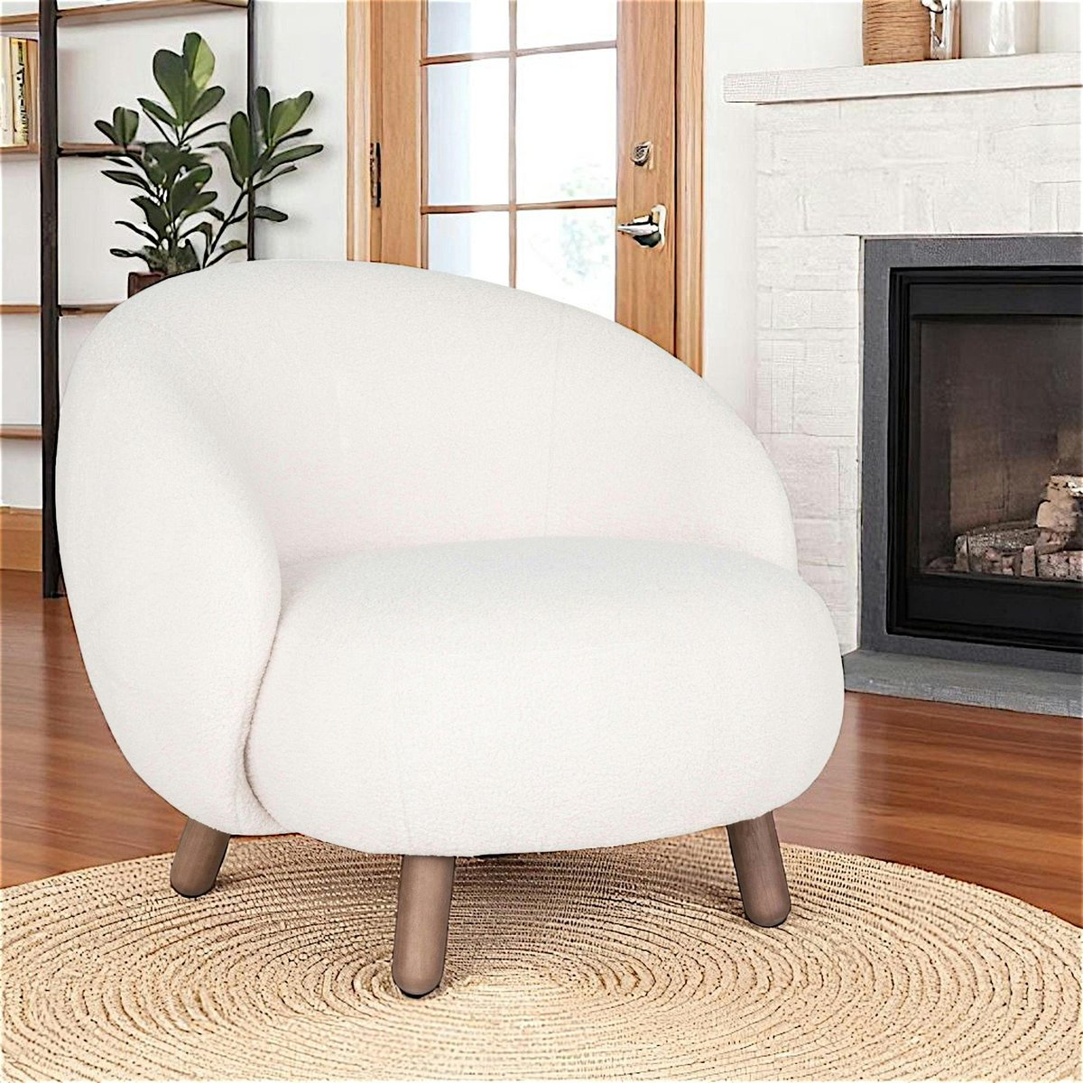 Fauteuil rond contemporain en peau de mouton synthétique BERLIN ecru, PIER IMPORT