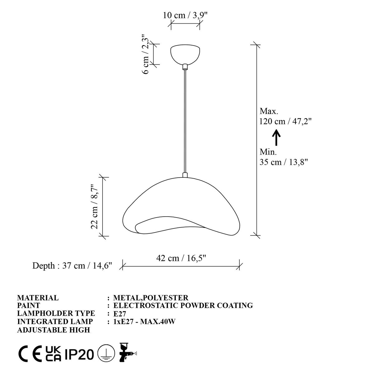 Suspension blanche design wabi-sabi 42 cm NOXIS blanc, PIER IMPORT
