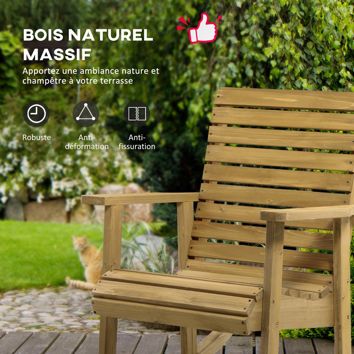 Fauteuil à bascule Bois de sapin Marron marron clair, OUTSUNNY