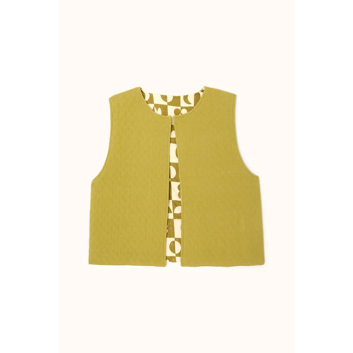 Sakari Reversible Quilted Sleeveless Vest green/white print, APACHES COLLECTIONS