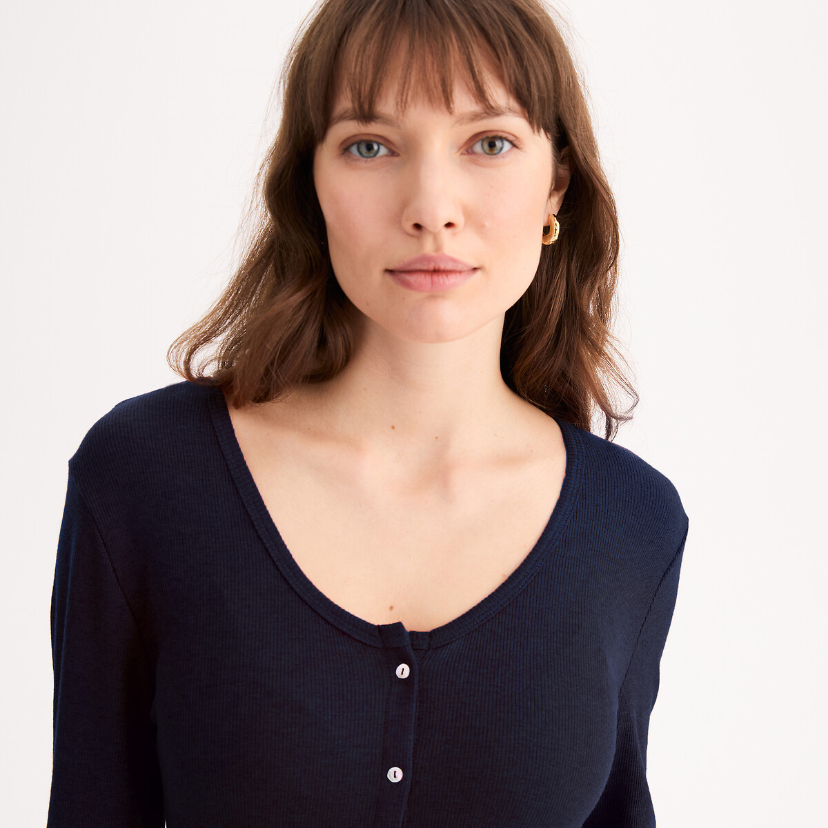 Long Sleeve Cardigan T-Shirt in Lyocell Blend navy blue, ANNE WEYBURN