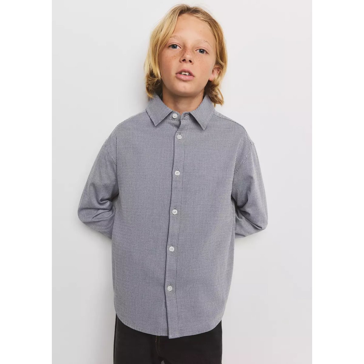 Chemise à carreaux en coton gris, MANGO KIDS
