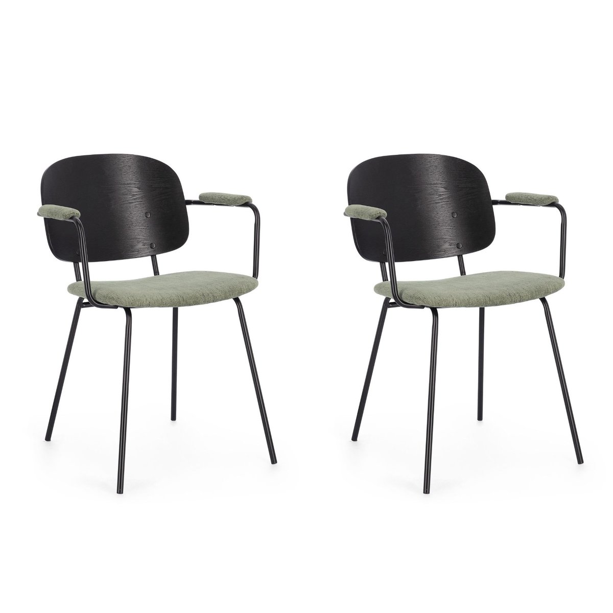 Chaises de salle à manger en bois accoudoirs tissu (lot de 2) - JADE vert, HELLIN, DEPUIS 1862