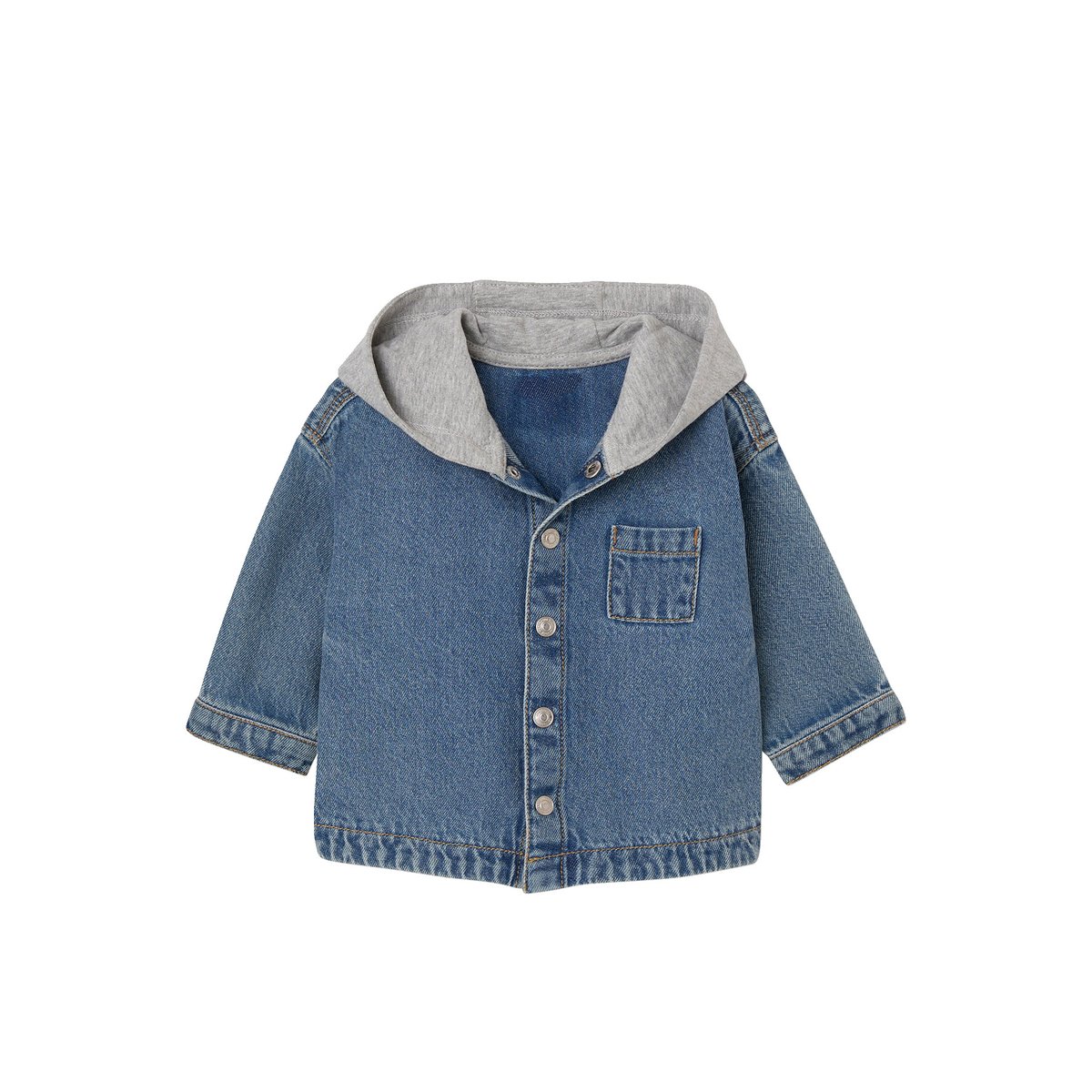 Chemise bébé en denim avec capuche stone, VERTBAUDET