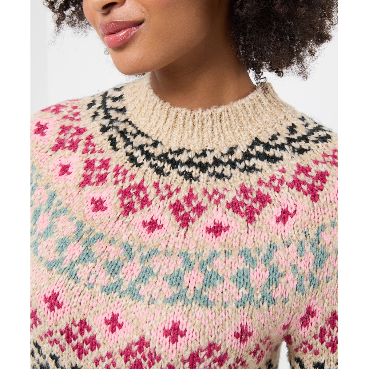 Pull Jacquard Fair Isle Fleuri Trinnie beige, JOE BROWNS