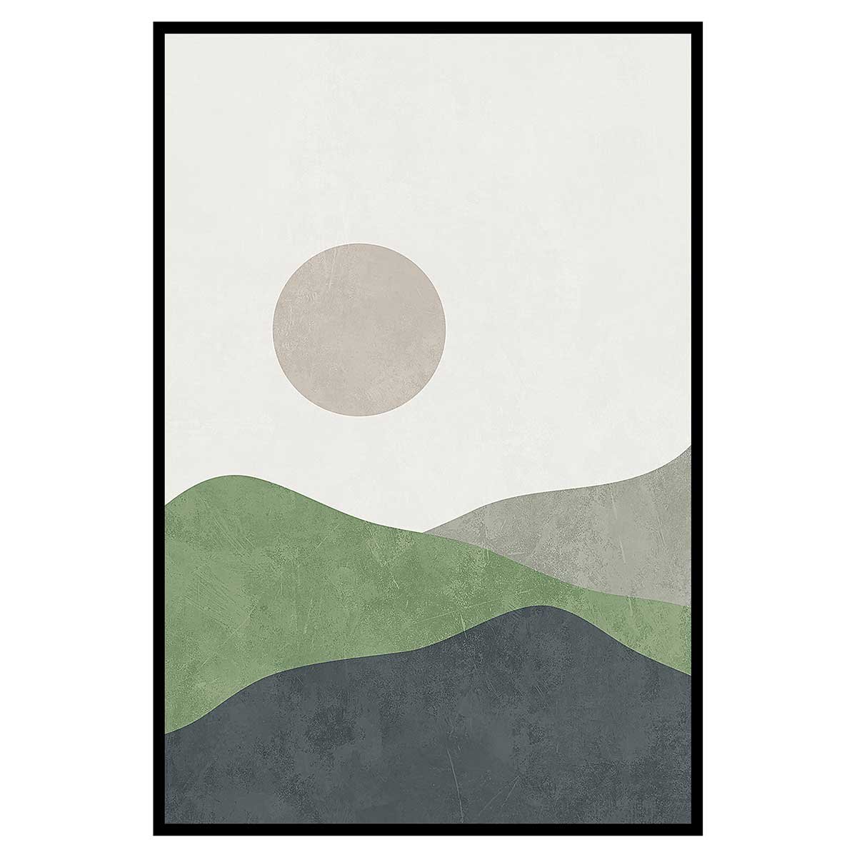 Affiche encadrée paysage abstrait vert affiche + cadre en métal - noir, HEXOA